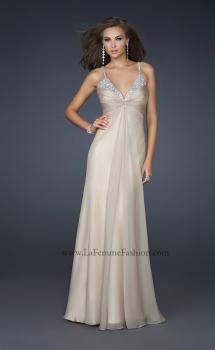 Picture of: Floor Length Chiffon Prom Gown with Stones and Cut Outs in Nude, Style: 17019, Main Picture