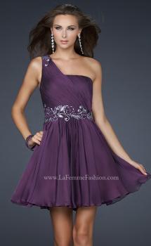 Picture of: Hand Painted Flower Design Short Dress with Layered Skirt in Purple, Style: 17052, Main Picture