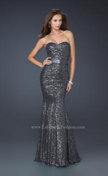 Picture of: Sequined Mermaid Prom Dress with Satin Belt in Silver, Style: 17080, Main Picture