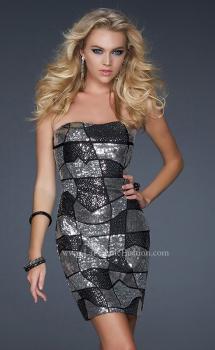 Picture of: Strapless Black and Grey Sequined Short Cocktail Dress in SIlver, Style: 17091, Main Picture