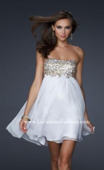 Picture of: Chiffon Cocktail Dress with Hand Painted Bust and Beads in White, Style: 17107, Main Picture