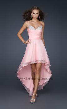 Picture of: Chiffon High Low Prom Dress with Beading and Pleats in Pink, Style: 17141, Main Picture