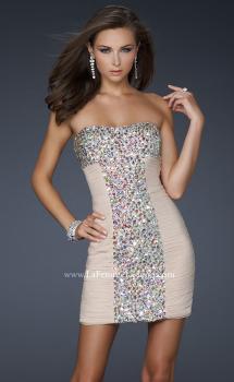 Picture of: Strapless Net Cocktail Dress with Rhinestone Accents in Nude, Style: 17156, Main Picture