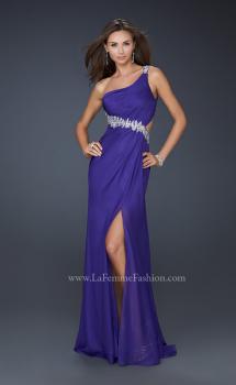 Picture of: Beaded Detail Long Prom Dress with Slit and Open Back in Purple, Style: 17188, Main Picture