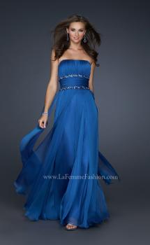 Picture of: Simple Long Prom Dress with Beaded Waist in Blue, Style: 17264, Main Picture