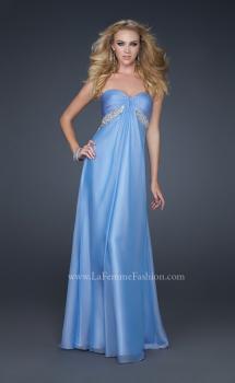 Picture of: Full Length Chiffon Dress with Exposed Back and Pleats in Blue, Style: 17318, Main Picture