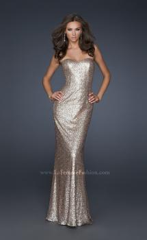 Picture of: Mermaid Inspired Prom Dress with Open Back in Gold, Style: 17368, Main Picture