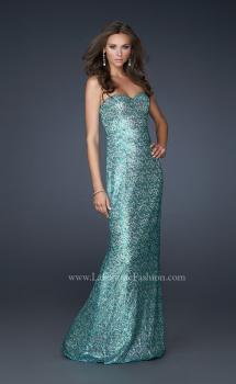 Picture of: Strapless Sequined Prom Dress with Bottom Flare in Blue, Style: 17369, Main Picture