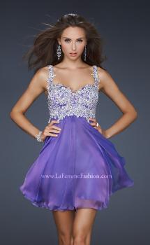 Picture of: Chiffon Cocktail Dress with Lace Bust Embellishment in Purple, Style: 17446, Main Picture