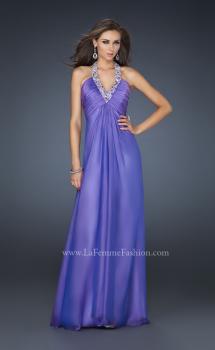 Picture of: Full Length Halter Top Gown with Pleated Bust and Beads in Purple, Style: 17448, Main Picture