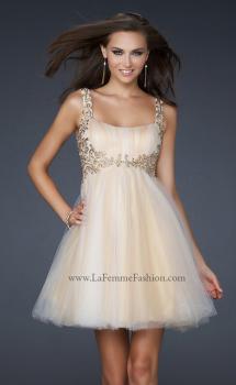 Picture of: Goddess Inspired Short Dress with Embellished Shoulders in Nude, Style: 17500, Main Picture