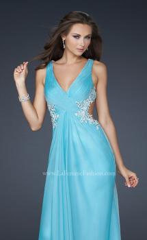 Picture of: Chiffon V Neck Prom Dress with Lace and Beaded Detail in Blue, Style: 17520, Main Picture