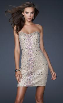 Picture of: Strapless Sequin Cocktail Dress with Beaded Detail in Nude, Style: 17522, Main Picture
