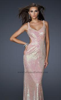 Picture of: V Neck Gown with Sequined Patterned Dress and Cut Outs in Pink, Style: 17528, Main Picture