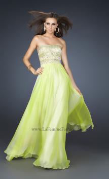 Picture of: Full Length Chiffon Gown with Beaded and Sequined Bust in Green, Style: 17657, Main Picture