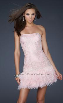 Picture of: Strapless Cocktail Dress with Layered Feathered Skirt in Pink, Style: 17801, Main Picture