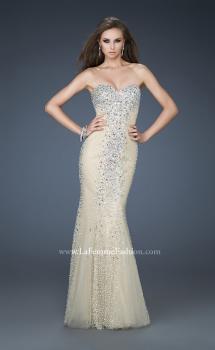 Picture of: Tulle Prom Gown with Beads and Trumpet Silhouette in Nude, Style: 18021, Main Picture