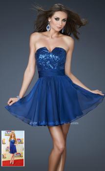 Picture of: Sequined Short Cocktail Dress with Full Chiffon Skirt in Blue, Style: 18162, Main Picture