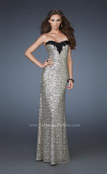 Picture of: Strapless Sequined Gown with Oversized Sequin Detail in Gold, Style: 18374, Main Picture