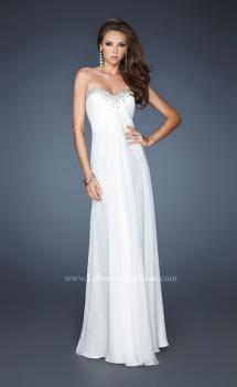 Picture of: Long A-line Prom Dress with Gathers and Stone Detail in White, Style: 18435, Main Picture