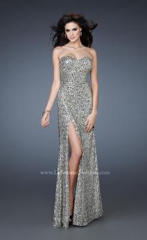 Picture of: Glam Sequined Gown with High Front Slit and Gathers in Silver, Style: 18443, Main Picture