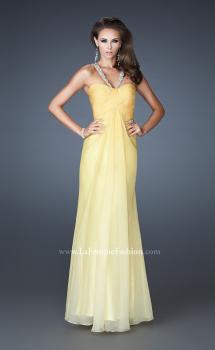 Picture of: Beaded V Strap Prom Dress with Subtle Ombre and Cut Outs in Yellow, Style: 18529, Main Picture