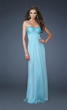 Picture of: Ruched A line Prom Dress with Beaded Shoulder Detail in Blue, Style: 18538, Main Picture