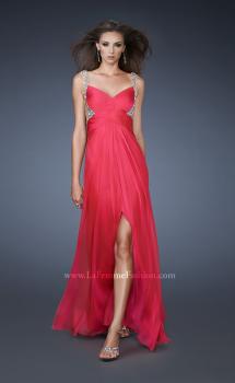 Picture of: Illusion Strap Prom Dress with V Back and Rhinestones in Pink, Style: 18541, Main Picture