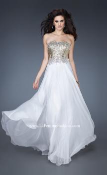 Picture of: Strapless Chiffon Gown Embellished with Sequins and Gems in White, Style: 18556, Main Picture