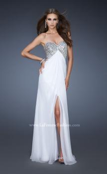Picture of: Strapless Chiffon Dress with Gem Stone Encrusted Bodice in White, Style: 18577, Main Picture