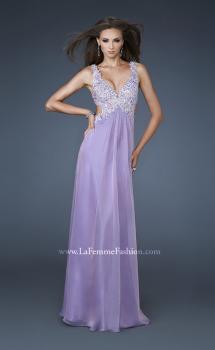 Picture of: Empire Waist Chiffon Gown with Lace and Beaded V Neck in Purple, Style: 18651, Main Picture