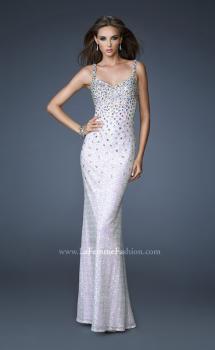 Picture of: Long Sequined Gown with Beaded Straps and Low Back in White, Style: 18670, Main Picture