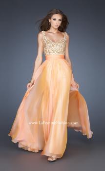 Picture of: A-line Chiffon Prom Dress with Scoop Back and Stones in Orange, Style: 18701, Main Picture