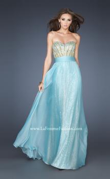 Picture of: A-line Sequined Gown with Ruched Chiffon Belt in Blue, Style: 18737, Main Picture