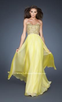 Picture of: Hand Beaded Bodice Prom Dress with Patterned Top in Yellow, Style: 18739, Main Picture