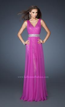 Picture of: Short Sequin Prom Dress with Long Chiffon Overlay and Belt in Purple, Style: 18865, Main Picture