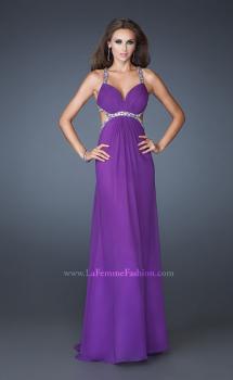 Picture of: Long Chiffon Prom Gown with Beaded Straps and Cut Outs in Purple, Style: 18888, Main Picture