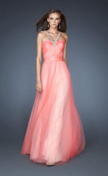 Picture of: Long A-line Chiffon Prom Dress with Beaded Halter in Orange, Style: 18983, Main Picture