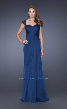 Picture of: Long Gown with Pleated Bodice and Sheer Lace Back in Blue, Style: 19143, Main Picture