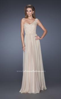 Picture of: One Shoulder Chiffon Prom Dress with Embellished Lace Bodice in Nude, Style: 19162, Main Picture