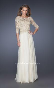 Picture of: Long Chiffon Dress with Lace Bodice and Illusion Sleeves in White, Style: 19171, Main Picture