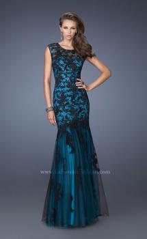 Picture of: Fitted Mermaid Prom Dress with Contrasting Lace in Blue, Style: 19264, Main Picture