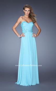 Picture of: Long Strapless Chiffon Prom Gown with Beaded Details in Blue, Style: 19342, Main Picture