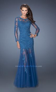 Picture of: Long Sleeve Mermaid Prom Dress with Lace Applique in Blue, Style: 19343, Main Picture