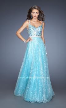Picture of: Long A-line Prom Gown with a Bedazzled Bodice in Blue, Style: 19350, Main Picture