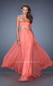Picture of: Long Strapless Chiffon Prom Gown with Beaded Waist in Orange, Style: 19382, Main Picture