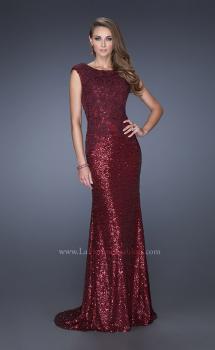 Picture of: Long Sequin Prom Dress with Cap Sleeves in Red, Style: 19389, Main Picture