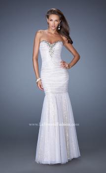 Picture of: Strapless Ruched Mermaid Prom Gown with Sequin Underlay in White, Style: 19394, Main Picture