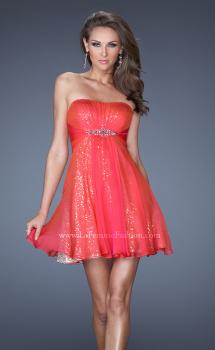Picture of: Strapless Short Sequin Prom Dress with Chiffon Overlay in Orange, Style: 19415, Main Picture