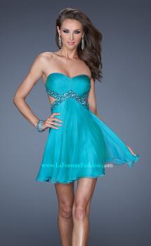 Picture of: Strapless Short Dress with Beaded Belt and Open Back in Blue, Style: 19430, Main Picture
